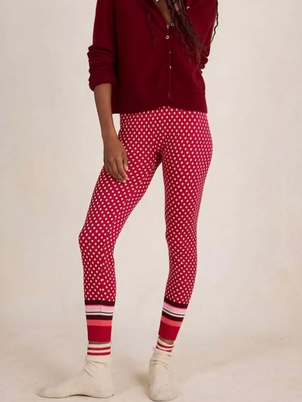 Free People x Intimately Falala Legging In Red Peppermint Dot SZ M